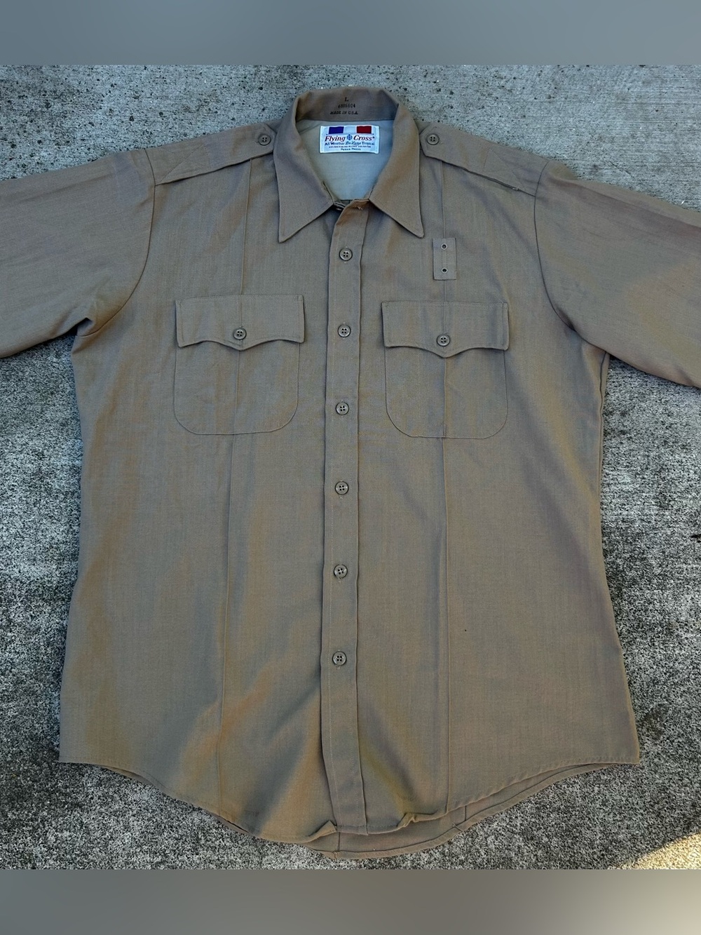 Vintage Flying Cross All Weather De Luxe Tropical Uniform Shirt Tan Size L USA